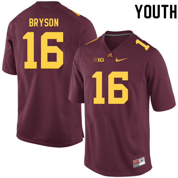 Youth #16 Coleman Bryson Minnesota Golden Gophers College Football Jerseys Sale-Maroon